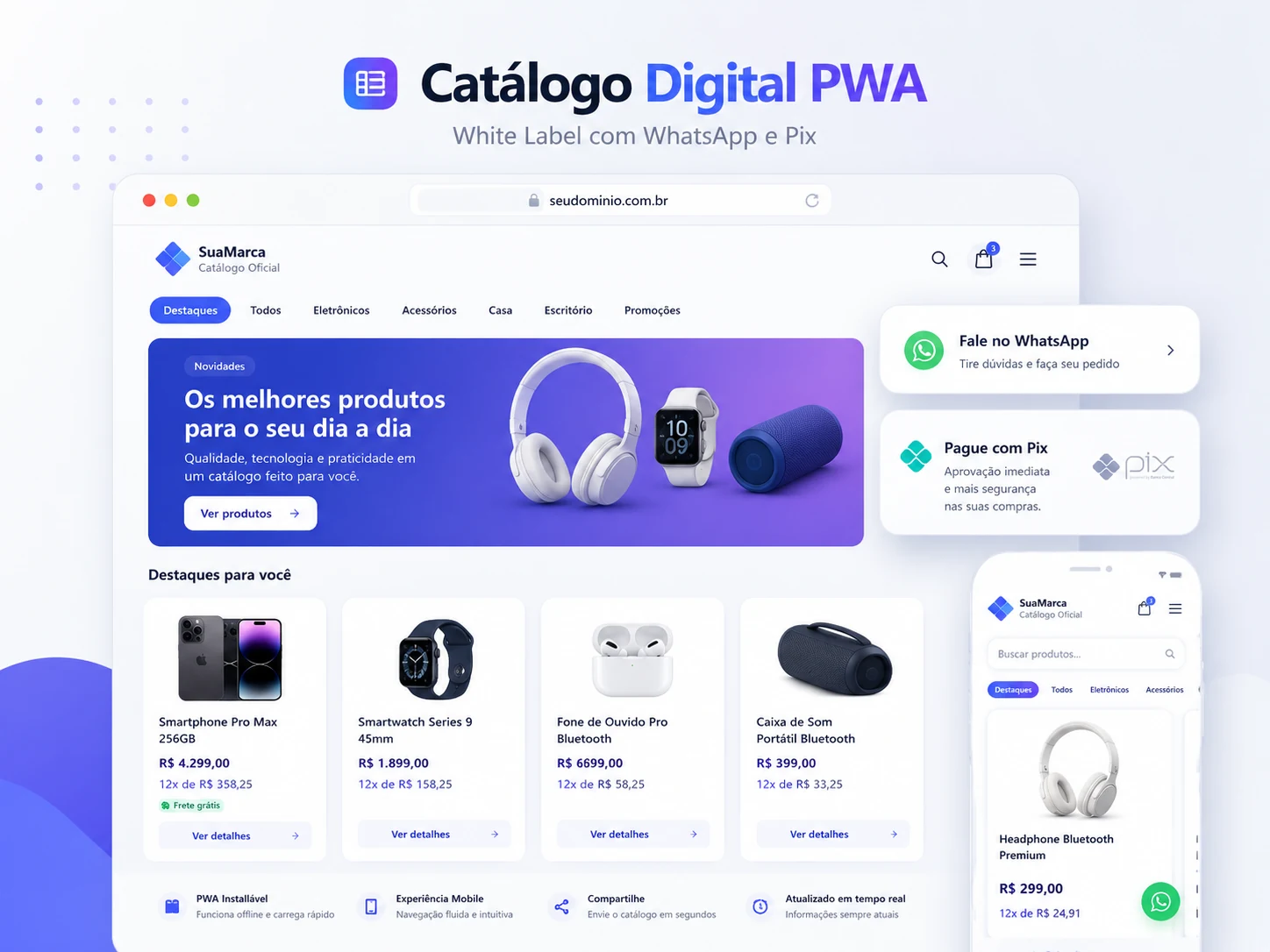Prévia visual do Catálogo Digital PWA